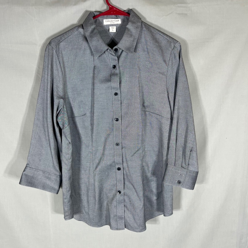 Coldwater Creek Button Up Shirt No Iron Grey Womens Size 14 L